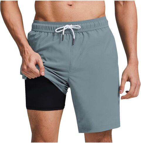 Mens Swim Shorts with Liner Drawstring Elastic Waisted Swim Trunks Lightweight Stretch Board Shorts Bathing Suits in Saudi Arabia