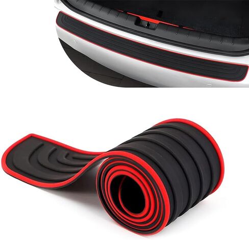 Car Rear Bumper Protector, 35" x 3.15" Rear Bumper Protector, Anti-Slip Rubber Auto Door Edge Guards, Soft Trunk Anti-Collision Sticker, Automotive Exterior Accessories (Red) in Saudi Arabia