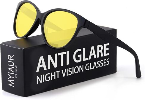 نظارات القيادة للرؤية الليلية من Myiaur للنساء، نظارات عدسات صفراء مستقطبة مضادة للوهج ليلاً، حماية من الأشعة فوق البنفسجية 400 in Kuwait