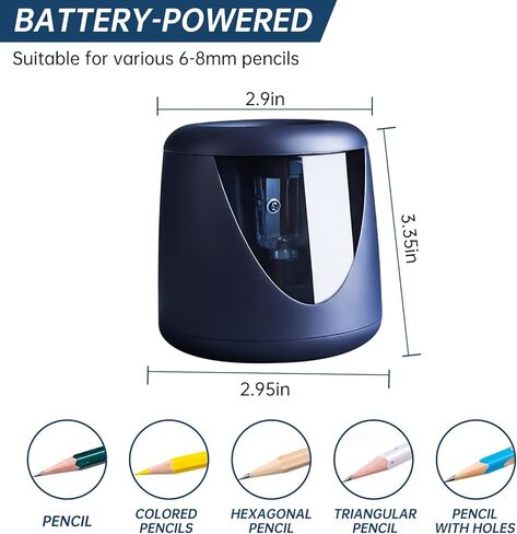 Battery-Powered Electric Pencil Sharpener, (Includes 2 Replacement Blades and 1 Cartoon Sticker) Suitable for Children, Classrooms, Offices, and Homes. Suitable for 6-8mm No. 2/Colored Pencils. in Saudi Arabia