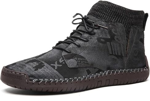 Men's Retro Genuine Leather Lace Up Flat Heel Ankle Chukka Boots Casual Lightweight Punk Soft Round Toe Breathable Driving Shoes for Work Daily Outdoors Walking Travel in Saudi Arabia