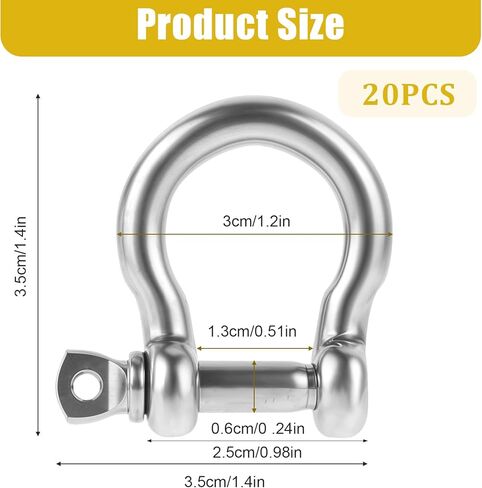 20 PCS Stainless Steel M6 Screw Shackle 1/4 Inch Chain Shackle Small Bow Shackles Clevis Heavy Duty Screw Pin Shackles for Anchor, Towing, Off Road Recovery in Saudi Arabia