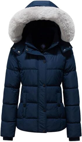 KVE Women's Hooded Warm Winter Coat Quilted Thicken Puffer Jacket with Removable Fur Hood in Kuwait