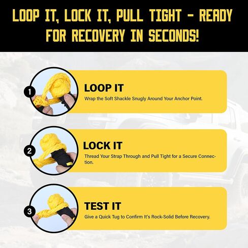 تكبل ناعم، 1/2 بوصة × 22 بوصة طقم استعادة حلقة الأغلال الناعمة الاصطناعية 44.050 رطل قوة الكسر، طقم استعادة الطرق الوعرة، تكبل سحب لشاحنة ATV UTV SUV، عبوتان in Kuwait