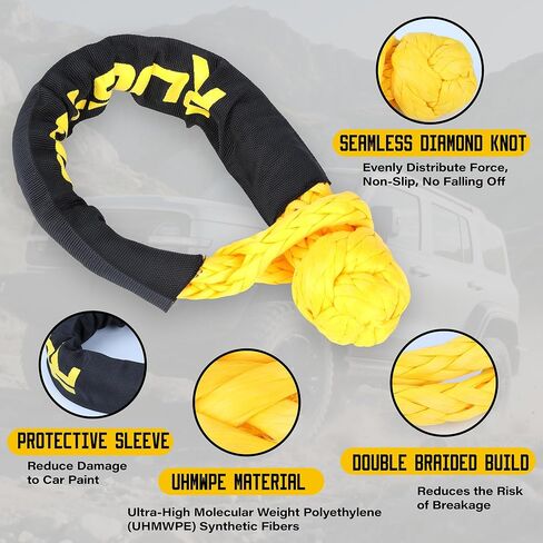 تكبل ناعم، 1/2 بوصة × 22 بوصة طقم استعادة حلقة الأغلال الناعمة الاصطناعية 44.050 رطل قوة الكسر، طقم استعادة الطرق الوعرة، تكبل سحب لشاحنة ATV UTV SUV، عبوتان in Kuwait