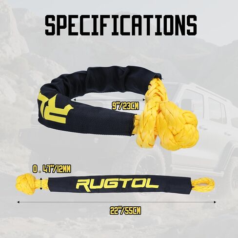 تكبل ناعم، 1/2 بوصة × 22 بوصة طقم استعادة حلقة الأغلال الناعمة الاصطناعية 44.050 رطل قوة الكسر، طقم استعادة الطرق الوعرة، تكبل سحب لشاحنة ATV UTV SUV، عبوتان in Kuwait