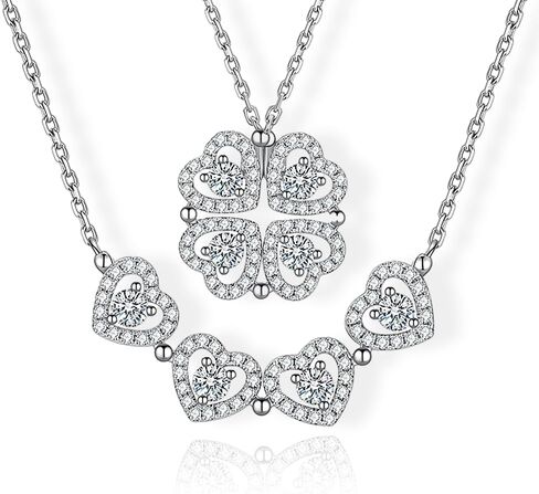 2-in-1 Moissanite Clover Heart Necklace for Women,Dual Mode Moissanite Necklace,0.3CT*4 Heart Pendant Transforms to Four Leaf Clover Charm,925 Sterling Silver Plated with Platinum,Gifts for Valentine's Day,New Year,Birthdays,Anniversaries,One Necklace,Two in Kuwait