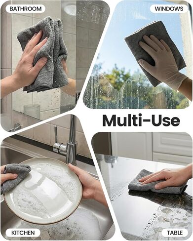 مناشف من الألياف الدقيقة من بوبشوز، 12 قطعة للسيارات، أقمشة تنظيف فائقة الامتصاص، مناشف خالية من الوبر لتفصيل السيارة، المنزلية، المطبخ، الزجاج والأدوات، رمادي in Kuwait