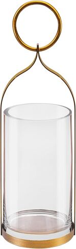 جرة اسطوانة زجاجية متينة بعرض 4 بوصات مع حامل معدني من النحاس العتيق، حاوية زجاجية للعرض للشموع والنباتات، فانوس الإعصار، حامل الشموع، صناعي، مزرعة، خارجي in Kuwait