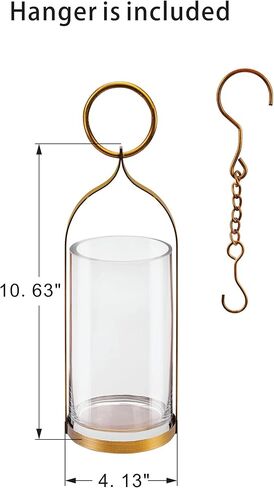 جرة اسطوانة زجاجية متينة بعرض 4 بوصات مع حامل معدني من النحاس العتيق، حاوية زجاجية للعرض للشموع والنباتات، فانوس الإعصار، حامل الشموع، صناعي، مزرعة، خارجي in Kuwait