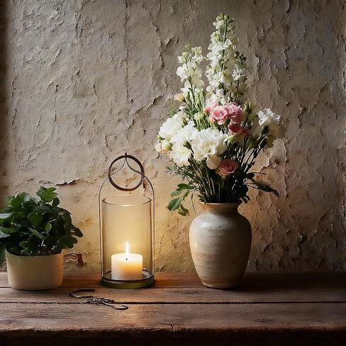 جرة اسطوانة زجاجية متينة بعرض 4 بوصات مع حامل معدني من النحاس العتيق، حاوية زجاجية للعرض للشموع والنباتات، فانوس الإعصار، حامل الشموع، صناعي، مزرعة، خارجي in Kuwait