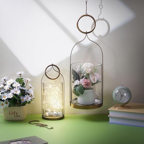 جرة اسطوانة زجاجية متينة بعرض 4 بوصات مع حامل معدني من النحاس العتيق، حاوية زجاجية للعرض للشموع والنباتات، فانوس الإعصار، حامل الشموع، صناعي، مزرعة، خارجي in Kuwait