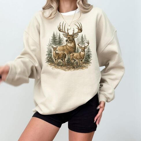 Vintage Deer Family Forest Sweatshirt Rustic Wildlife Nature Graphic Pullover in Kuwait