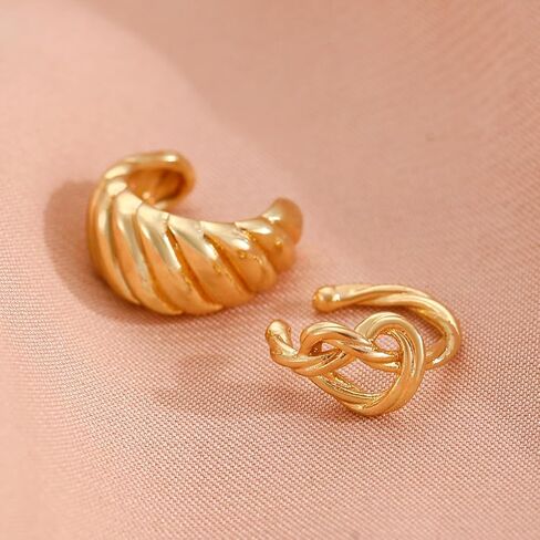 2Pcs Chunky Gold Ear Cuff Earrings for Women Twisted Love Knot Ear Cuffs Non Piercing Thick Croissant Clip on Earrings Trendy Jewelry Accessories in Saudi Arabia