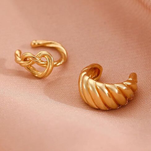 2Pcs Chunky Gold Ear Cuff Earrings for Women Twisted Love Knot Ear Cuffs Non Piercing Thick Croissant Clip on Earrings Trendy Jewelry Accessories in Saudi Arabia