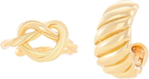 2Pcs Chunky Gold Ear Cuff Earrings for Women Twisted Love Knot Ear Cuffs Non Piercing Thick Croissant Clip on Earrings Trendy Jewelry Accessories in Saudi Arabia