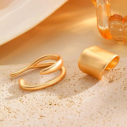 2 قطعة أقراط أذن ذهبية مكتنزة للنساء، أقراط بسيطة غير ثقب الغضروف، مجوهرات يومية هندسية عصرية in Kuwait