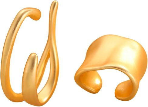 2 قطعة أقراط أذن ذهبية مكتنزة للنساء، أقراط بسيطة غير ثقب الغضروف، مجوهرات يومية هندسية عصرية in Kuwait