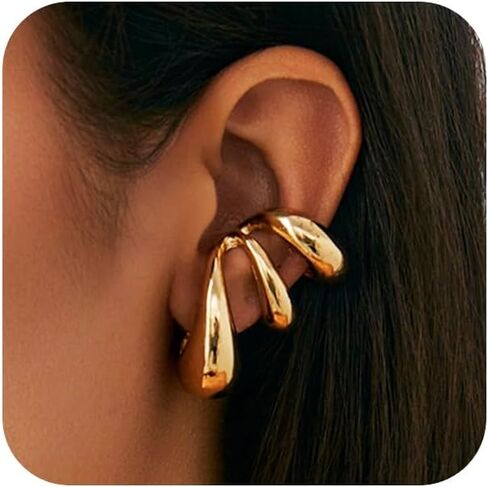 1Pcs Dainty Gold Geometric Ear Cuff Huggie Earrings for Women, Unique Statement Silver Wraps Non Tarnish Stud Earring Trendy Prom Jewelry Accessories in Saudi Arabia