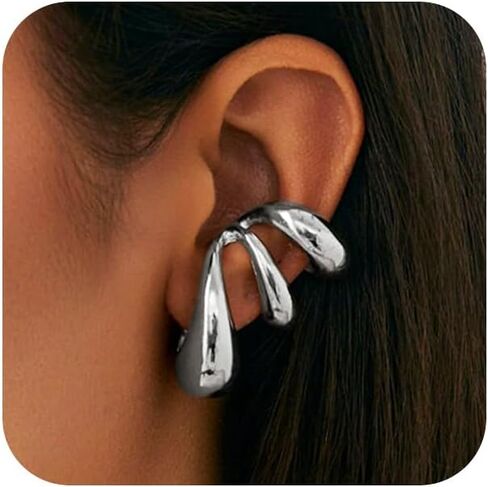 قطعة واحدة من أقراط Huggie ذات شكل هندسي ذهبي أنيق للنساء، أقراط فضية فريدة من نوعها غير مشوهة، إكسسوارات مجوهرات عصرية للحفلات الراقصة in Kuwait
