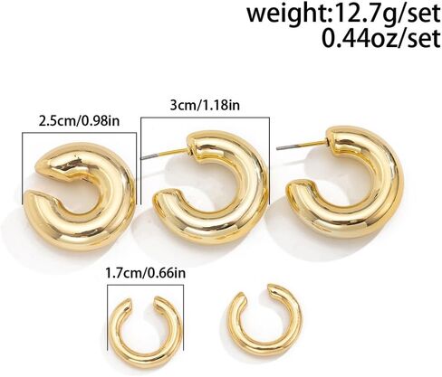 Chunky Gold Huggie Earrings Sets for Women Vinatge Non Piercing Ear Cuff Statement Earrings Personalized Large Clip On Hoop Earrings Fashion Jewelry in Saudi Arabia