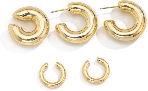 Chunky Gold Huggie Earrings Sets for Women Vinatge Non Piercing Ear Cuff Statement Earrings Personalized Large Clip On Hoop Earrings Fashion Jewelry in Saudi Arabia