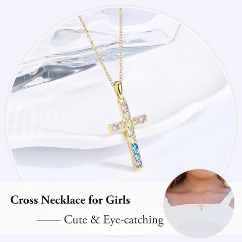 Cross Necklace for Girls Christian Religious Jewelry Gifts for Little Girls Daughter Granddaughter Sister Niece Friend Birthday Christmas Valentines Easter Graduation Baptism Gifts for Kids, Gold in Saudi Arabia