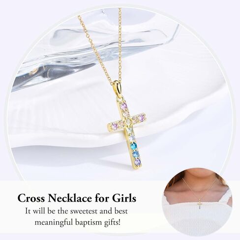 Cross Necklace for Girls Christian Religious Jewelry Gifts for Little Girls Daughter Granddaughter Sister Niece Friend Birthday Christmas Valentines Easter Graduation Baptism Gifts for Kids, Gold in Saudi Arabia