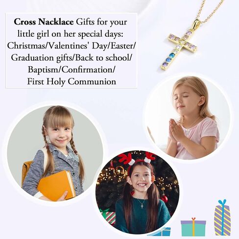 Cross Necklace for Girls Christian Religious Jewelry Gifts for Little Girls Daughter Granddaughter Sister Niece Friend Birthday Christmas Valentines Easter Graduation Baptism Gifts for Kids, Gold in Saudi Arabia