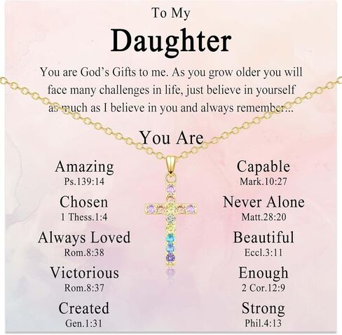 Cross Necklace for Girls Christian Religious Jewelry Gifts for Little Girls Daughter Granddaughter Sister Niece Friend Birthday Christmas Valentines Easter Graduation Baptism Gifts for Kids, Gold in Saudi Arabia