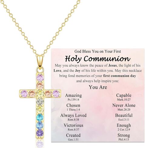 Cross Necklace for Girls Christian Religious Jewelry Gifts for Little Girls Daughter Granddaughter Sister Niece Friend Birthday Christmas Valentines Easter Graduation Baptism Gifts for Kids, Gold in Saudi Arabia