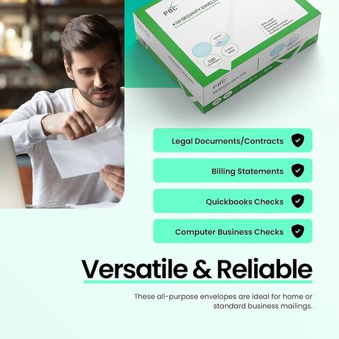 PBC #10 مظاريف الأعمال الأمنية حجم الرسالة 4-1/8" × 9-1/2"، قشر وختم إغلاق ذاتي اللصق، مظاريف بريدية ورقية بيضاء متعددة الأغراض بوزن 20 رطل، عدد 500 (26869-500) in Kuwait