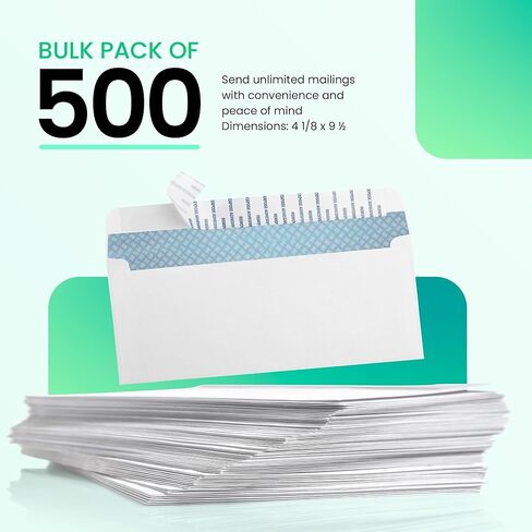 PBC #10 مظاريف الأعمال الأمنية حجم الرسالة 4-1/8" × 9-1/2"، قشر وختم إغلاق ذاتي اللصق، مظاريف بريدية ورقية بيضاء متعددة الأغراض بوزن 20 رطل، عدد 500 (26869-500) in Kuwait