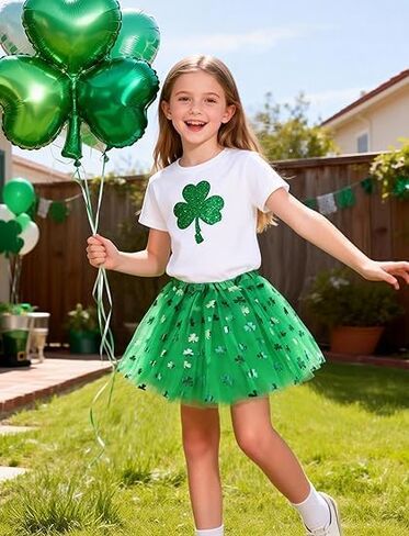 توتو عيد القديس باتريك للفتيات تنورة تول لعيد القديس باتي للفتيات الصغيرات إكسسوارات فستان عيد القديس باتريك الأخضر in Kuwait