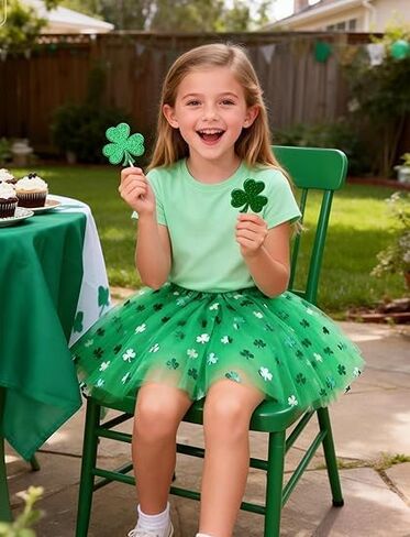توتو عيد القديس باتريك للفتيات تنورة تول لعيد القديس باتي للفتيات الصغيرات إكسسوارات فستان عيد القديس باتريك الأخضر in Kuwait