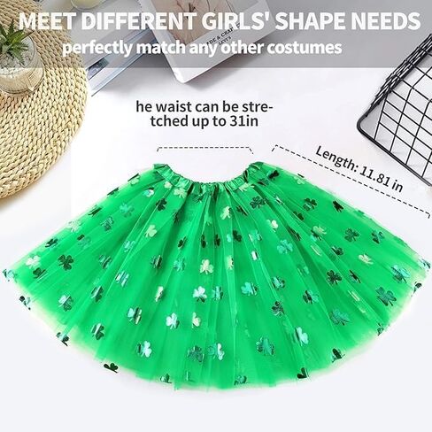 توتو عيد القديس باتريك للفتيات تنورة تول لعيد القديس باتي للفتيات الصغيرات إكسسوارات فستان عيد القديس باتريك الأخضر in Kuwait