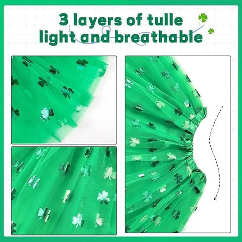 توتو عيد القديس باتريك للفتيات تنورة تول لعيد القديس باتي للفتيات الصغيرات إكسسوارات فستان عيد القديس باتريك الأخضر in Kuwait