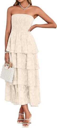 Simplee Womens Summer Strapless Maxi Dress 2026 Boho Floral Off Shoulder Wedding Guest Dresses Tiered Beach Long Sundress in Saudi Arabia