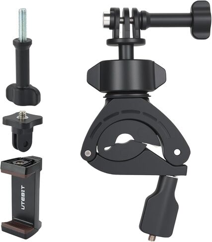 UTEBIT Camera Bike Mount Clamp with 360°Dual Ballhead Rotation,Bicycle Handlebar Clamp Mount Motorcycle Bracket Handlebar with Action Camera Mount Adapter, Compatible with GO PRO/Action Cameras/Phone in Kuwait
