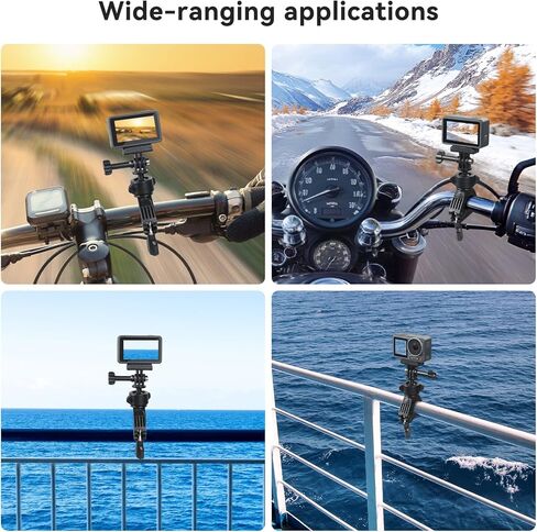 UTEBIT Camera Bike Mount Clamp with 360°Dual Ballhead Rotation,Bicycle Handlebar Clamp Mount Motorcycle Bracket Handlebar with Action Camera Mount Adapter, Compatible with GO PRO/Action Cameras/Phone in Kuwait