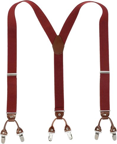 Suspenders for Men with leather 6 Heavy-Duty Clips, 1.4 Inches Wide Men's Suspenders Y-Back Adjustable Elastic Fit in Saudi Arabia