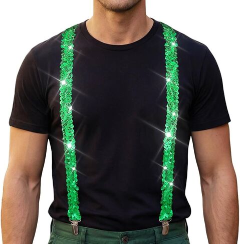Zoestar St. Patrick's Day Sequin Suspenders Rave Sparkly Suspender Irish Festival Costume Accessories for Men and Women in Saudi Arabia