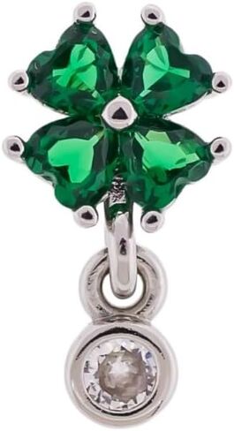 Pierced Owl 16GA 316L Stainless Steel CZ Crystal Shamrock with Dangling Gem Barbell Stud in Saudi Arabia