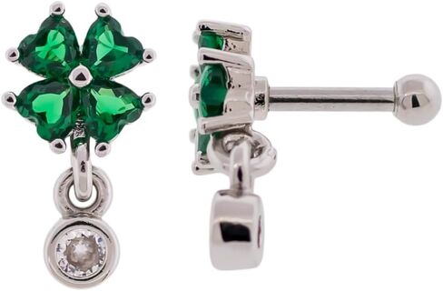 Pierced Owl 16GA 316L Stainless Steel CZ Crystal Shamrock with Dangling Gem Barbell Stud in Saudi Arabia