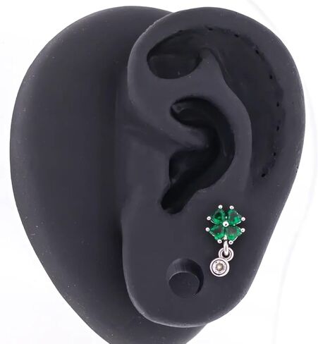 Pierced Owl 16GA 316L Stainless Steel CZ Crystal Shamrock with Dangling Gem Barbell Stud in Saudi Arabia