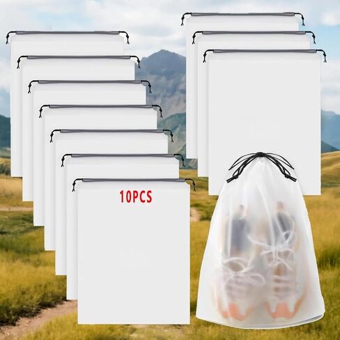 Shoe Bags for Travel, 15.7" x 11.8" Travel Shoe Bags for Packing, Drawstring Clear Bag for Shoes, Waterproof,Dustproof, Home & Traveling Essentials - 10PCS in Saudi Arabia