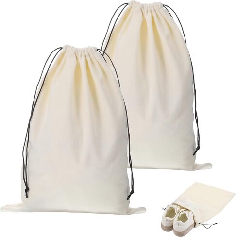 2-Piece Dustproof Travel Shoe Pouches, Flannel Shoe Bags with Drawstring Closure, 15.75" x 11.61" Washable and Reusable Shoe Storage Organizers, Beige in Saudi Arabia