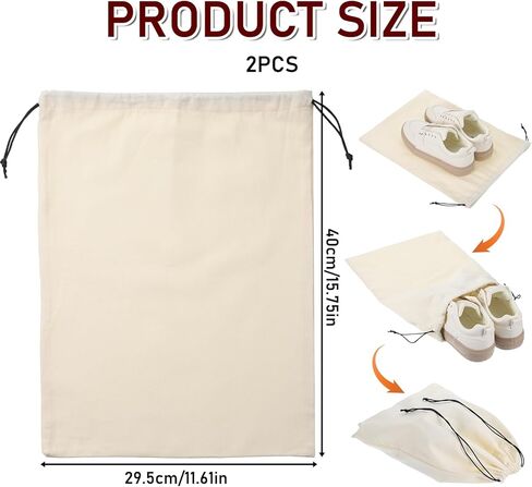 2-Piece Dustproof Travel Shoe Pouches, Flannel Shoe Bags with Drawstring Closure, 15.75" x 11.61" Washable and Reusable Shoe Storage Organizers, Beige in Saudi Arabia