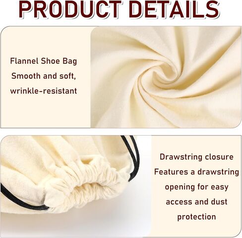 2-Piece Dustproof Travel Shoe Pouches, Flannel Shoe Bags with Drawstring Closure, 15.75" x 11.61" Washable and Reusable Shoe Storage Organizers, Beige in Saudi Arabia