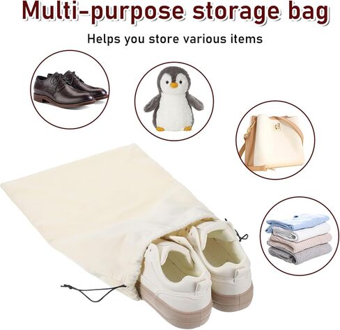 2-Piece Dustproof Travel Shoe Pouches, Flannel Shoe Bags with Drawstring Closure, 15.75" x 11.61" Washable and Reusable Shoe Storage Organizers, Beige in Saudi Arabia